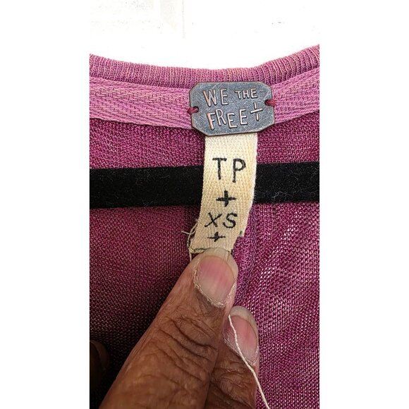 We The Free Womens XS Purple Long-Sleeve Lightweight Knit Tunic Top With Tie Nec - Picture 6 of 8